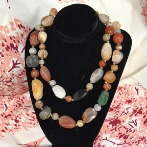 Vintage Polished Agate Quartz and Jade Necklace